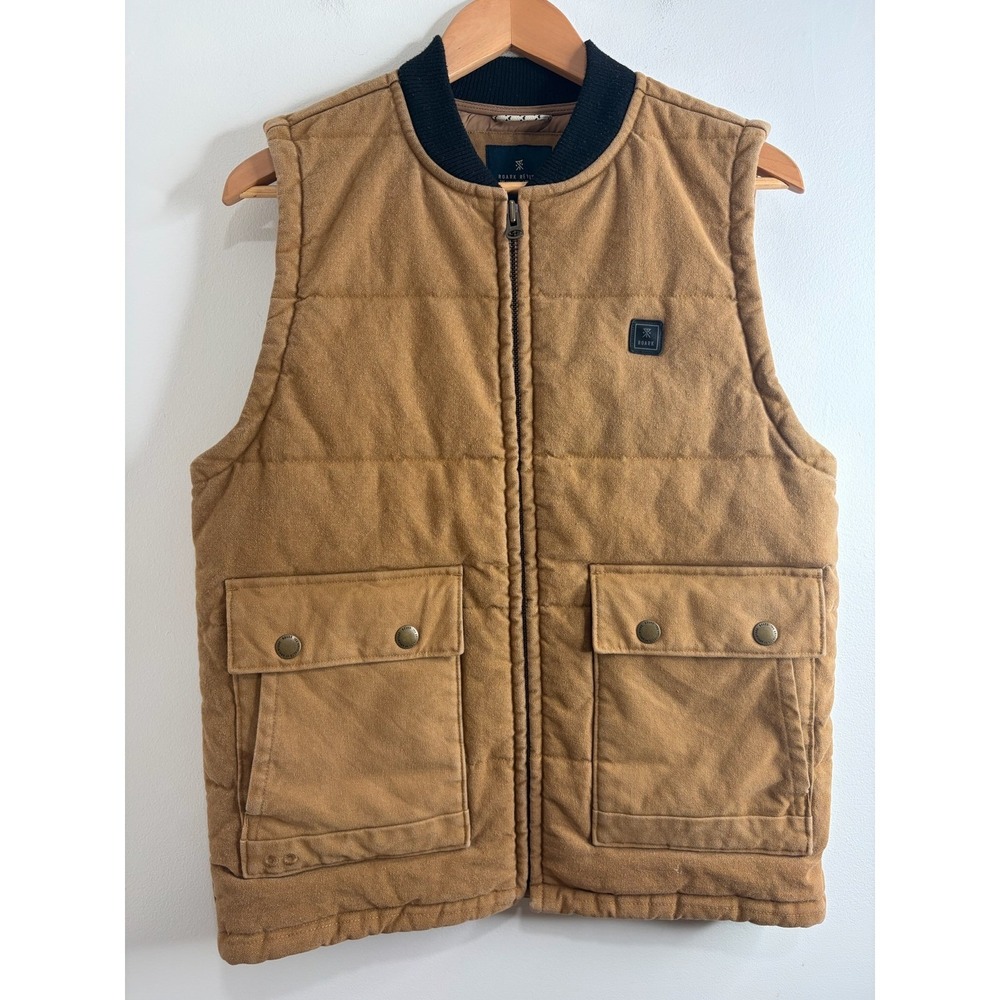 Roark Revival Mens Brown Quilted Cotton Canvas Zip Up Vest Sz Small Outdoor